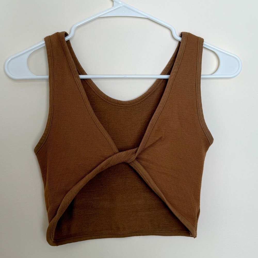 Twisted Reversable Brown Ribbed Crop Top